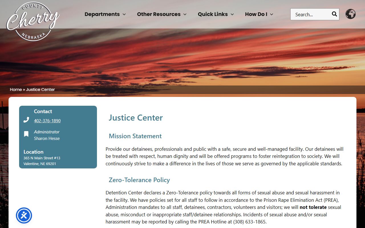 Cherry County Justice Center inmate population and detention contact page