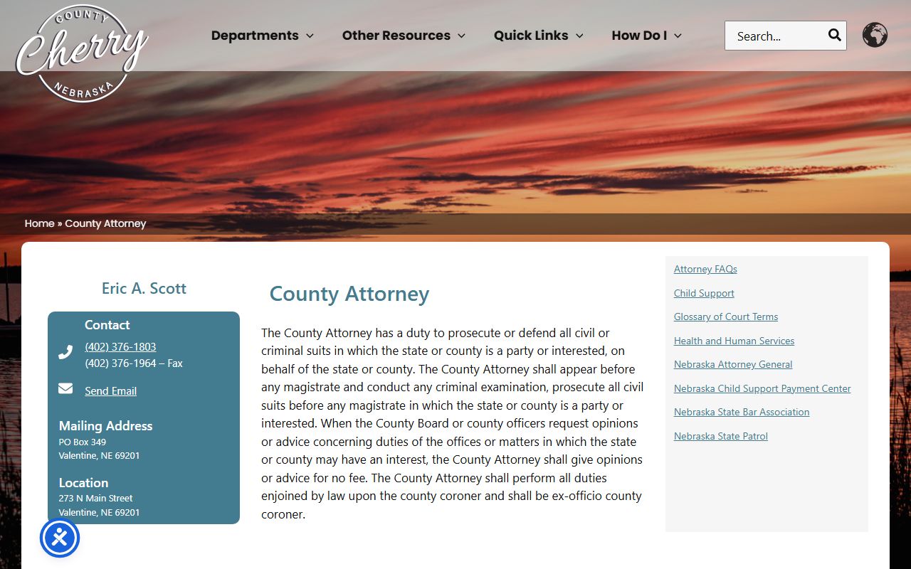 Cherry County court records after arrest County Attorney page