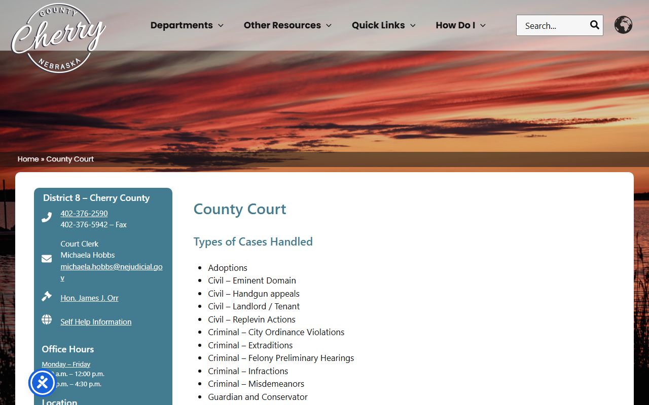 Cherry County court records after arrest county court contact page