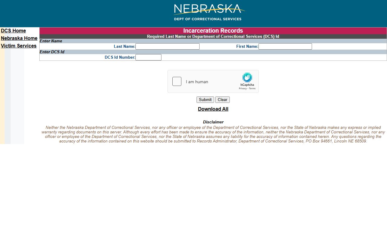 NDCS inmate search fields for Cherry County state prison transfers